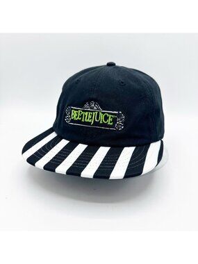 Bioworld Beetlejuice Promo Cap Embroidered Logo Striped Bill Strapback OSFM